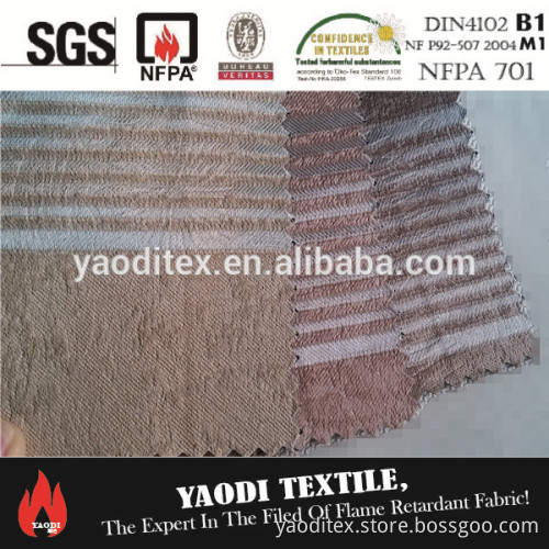 High quality 100% polyester flame retardant waterproof fire resistant stripe embossed blackout curtain fabric